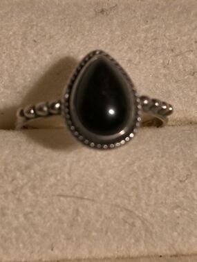 Sterling Silver Teardrop Jett Ring Stamped 925 Southwestern Style
